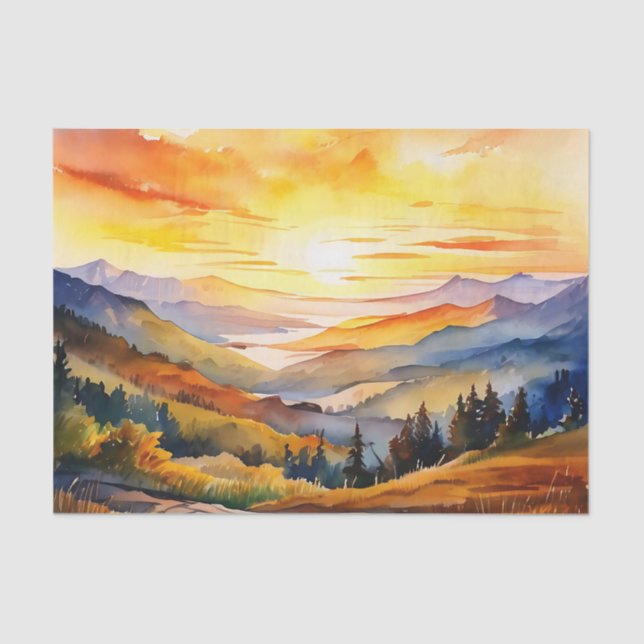 Watercolor Sunrise Over Mountain Range Tissue Paper (Front)
