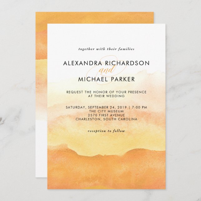 Watercolor Sunrise | Wedding Invitation (Front/Back)