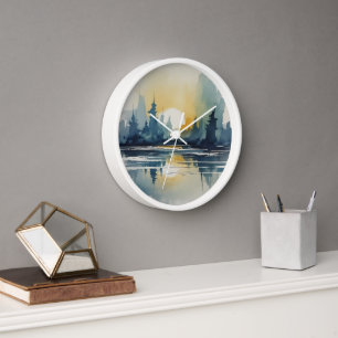 Watercolor Sunset Abstract Clock