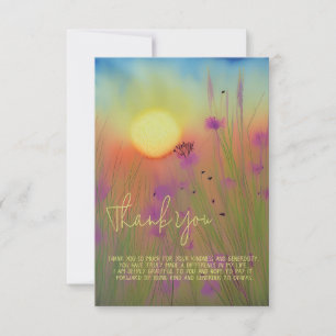 Watercolor sunset and pink wildflowers custom card