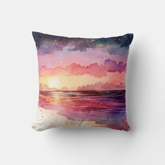 Watercolor Sunset Beach Cushion (Front)