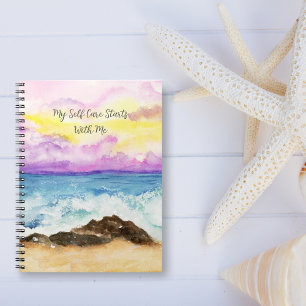 Watercolor Sunset Beach Self Care Starts With Me Notebook
