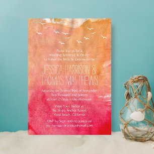 Watercolor Sunset Beach Wedding Rehearsal Dinner Invitation