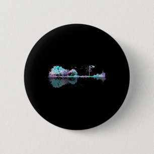 Watercolor Sunset Disc Golf Guitar Player Golfing  6 Cm Round Badge