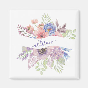 Watercolor sunset floral personalised  magnet
