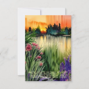 Watercolor sunset garden pond customisable card