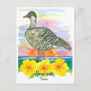 Watercolor Sunset Hawaii State Bird Nene Postcard
