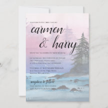 Watercolor Sunset Lake Wedding Invitation