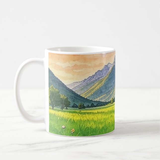 Watercolor Sunset Mountain Landscape Mug (Left)