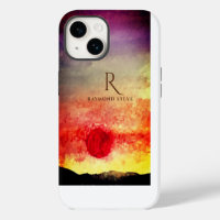 Watercolor Sunset Mountains Monogrammed