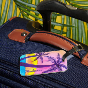 Watercolor Sunset, Ocean ,Palm Trees Personalised Luggage Tag
