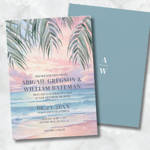 Watercolor Sunset On The Beach Wedding Invitation