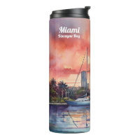 Watercolor sunset over Miami from Biscayne Bay