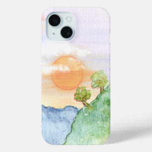 Watercolor Sunset over Mountains & Trees iPhone 15 Case