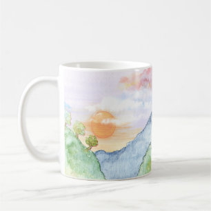 Watercolor Sunset over Mountains & Trees  Coffee Mug