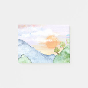 Watercolor Sunset over Mountains & Trees Post-it Notes