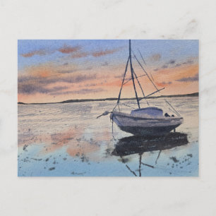 Watercolor Sunset Painting Postcard