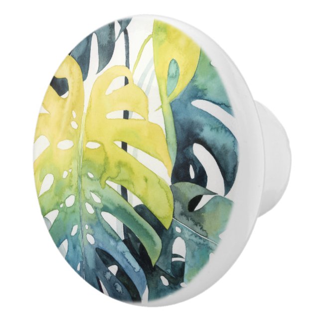 Watercolor Sunset Palm Tree Leaves Ceramic Knob (Right)