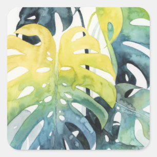 Watercolor Sunset Palm Tree Leaves Square Sticker