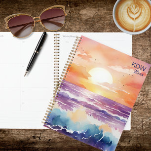 Watercolor Sunset Surf Monogram Planner