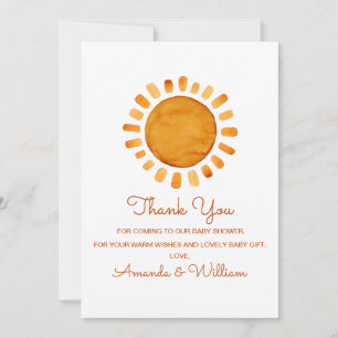 Watercolor Sunshine Baby Shower Thank You  Card