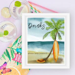 Watercolor surf beach - Drinks Poster