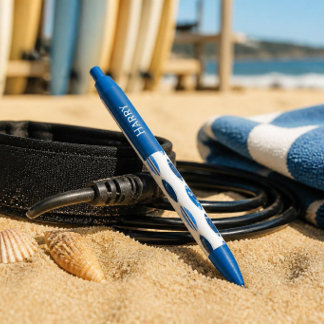 Watercolor Surf Boards Custom Name Blue Ink Pen