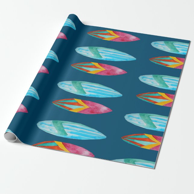Watercolor Surfboard Pattern Wrapping Paper (Unrolled)