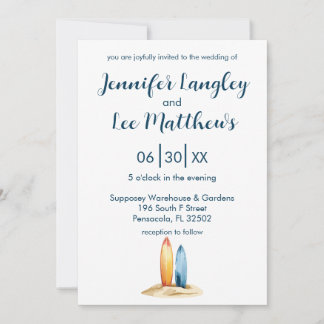 Watercolor Surfboard Wedding Invitation