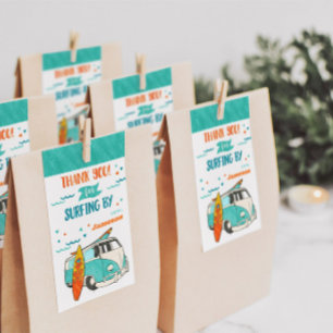 Watercolor Surfer Van Surf Birthday Party Gift Tags