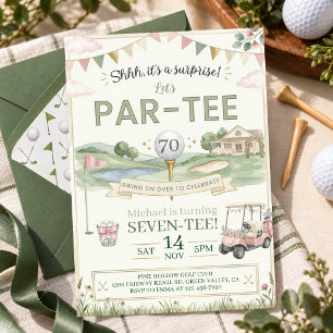 Watercolor Surprise 70th Birthday Golf Party Invitation