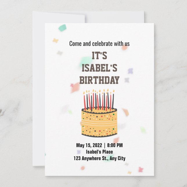 Watercolor Surprise Cake Birthday Party Invitation (Front)