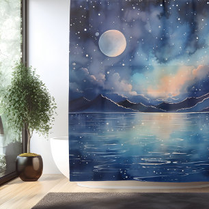 Watercolor Surreal Celestial Seascape Shower Curtain