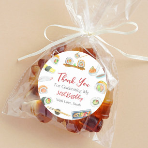 Watercolor Sushi and Sashimi Birthday Thank You Classic Round Sticker