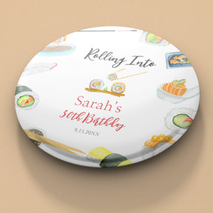 Watercolor Sushi and Sashimi Birthday White 6 Cm Round Badge