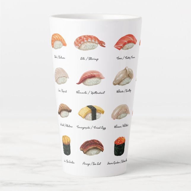 Watercolor Sushi Chart  Latte Mug (Front)