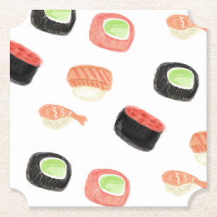 Watercolor Sushi Party Hibachi Sushi Rolls Paper Coaster