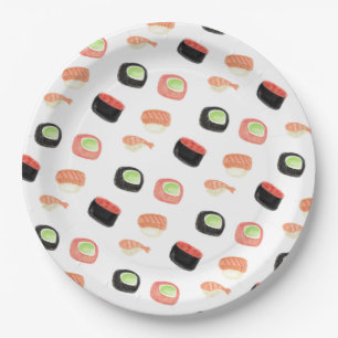 Watercolor Sushi Party Hibachi Sushi Rolls Paper Plate