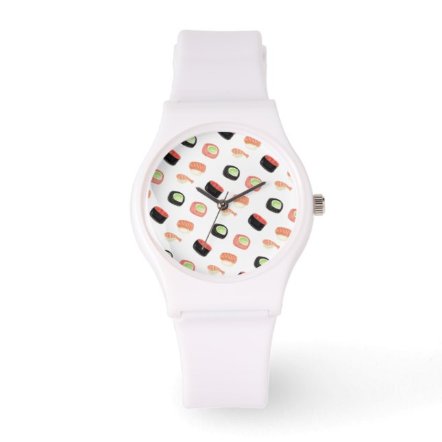 Watercolor Sushi Salmon Cucumber Rolls Watch (Front)