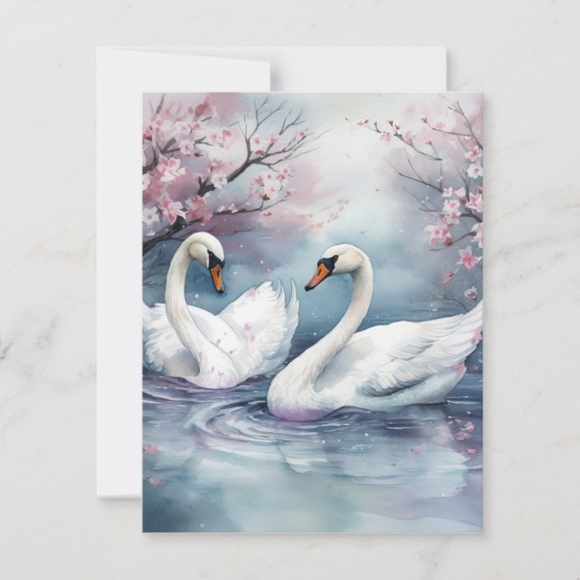 Watercolor Swan Couple Holiday Card (Front)