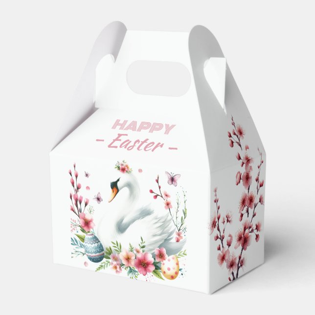Watercolor Swan Easter Eggs & Cherry Blossoms -   Favour Box (Front Side)