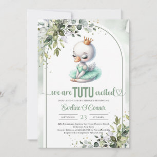 Watercolor swan greenery and gold tutu ballerina invitation
