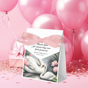 Watercolor Swan Lake Pink Lotus Floral Baby Shower Favour Box