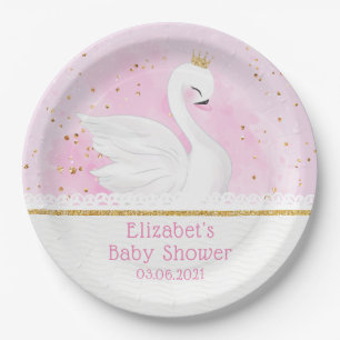Watercolor Swan Princess Baby Shower  Paper Plate