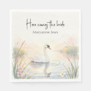 Watercolor Swan Romantic Bridal Shower Napkin