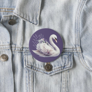Watercolor Swan with Lavender Florals 7.5 Cm Round Badge