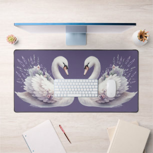 Watercolor Swan with Lavender Florals Desk Mat