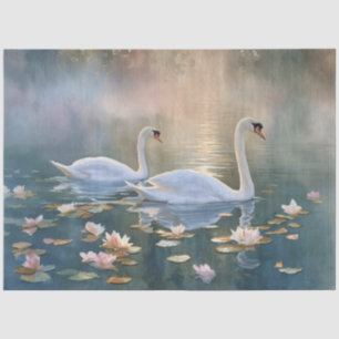 Watercolor Swans Water Lily Lake Tissue Paper