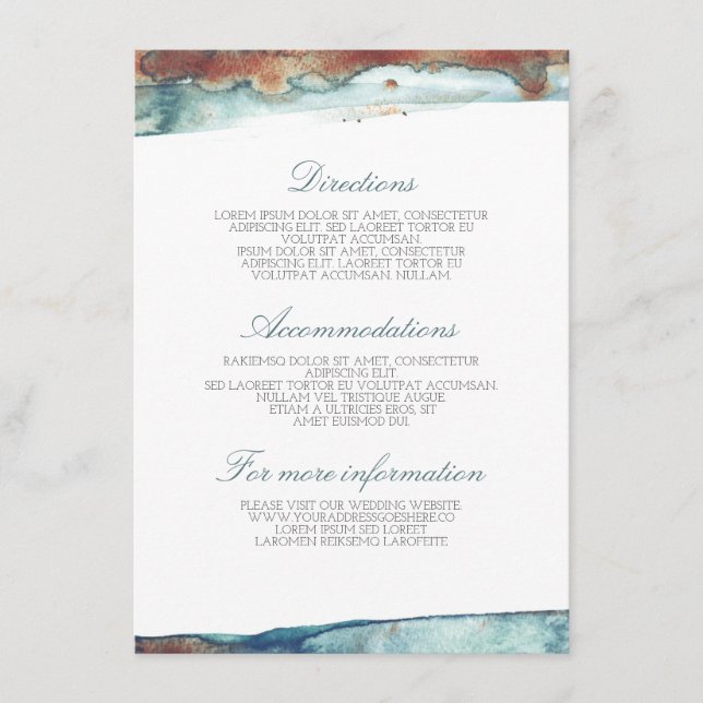 Watercolor Swash Sea Wedding Details - Information Enclosure Card (Front)