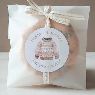 Watercolor Sweater Personalised Merry Christmas Classic Round Sticker